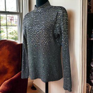 NWOT Vintage ONCE AGAIN (LG) Silver/Metallic/Sparkly Mock Neck Sweater